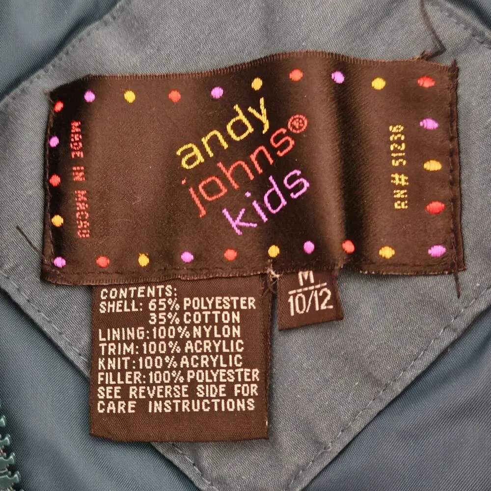 Andy Johns Kids Coat Girls M 10-12 Teal Front Plaid Back Purple Quilted Sleeves